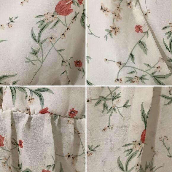 Off White Dainty Floral Fairy Coquette Cottagecore Sheer Ruffle V Neck Blouse XL - Picture 8 of 8